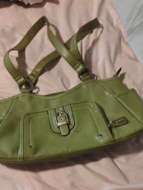 Olive Green Shoulder Bag with Buckle Accent